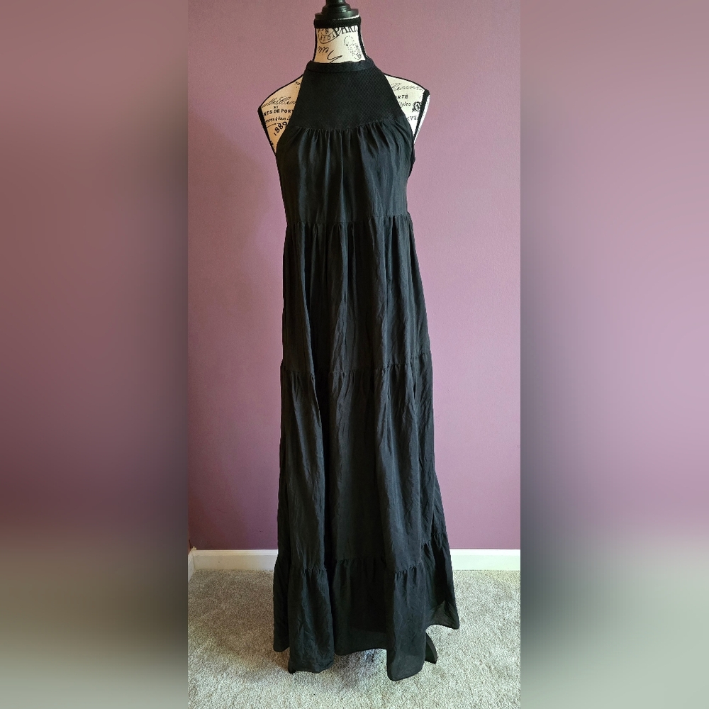 Vintage Express Silk Black Lightweight Boho Beach dress